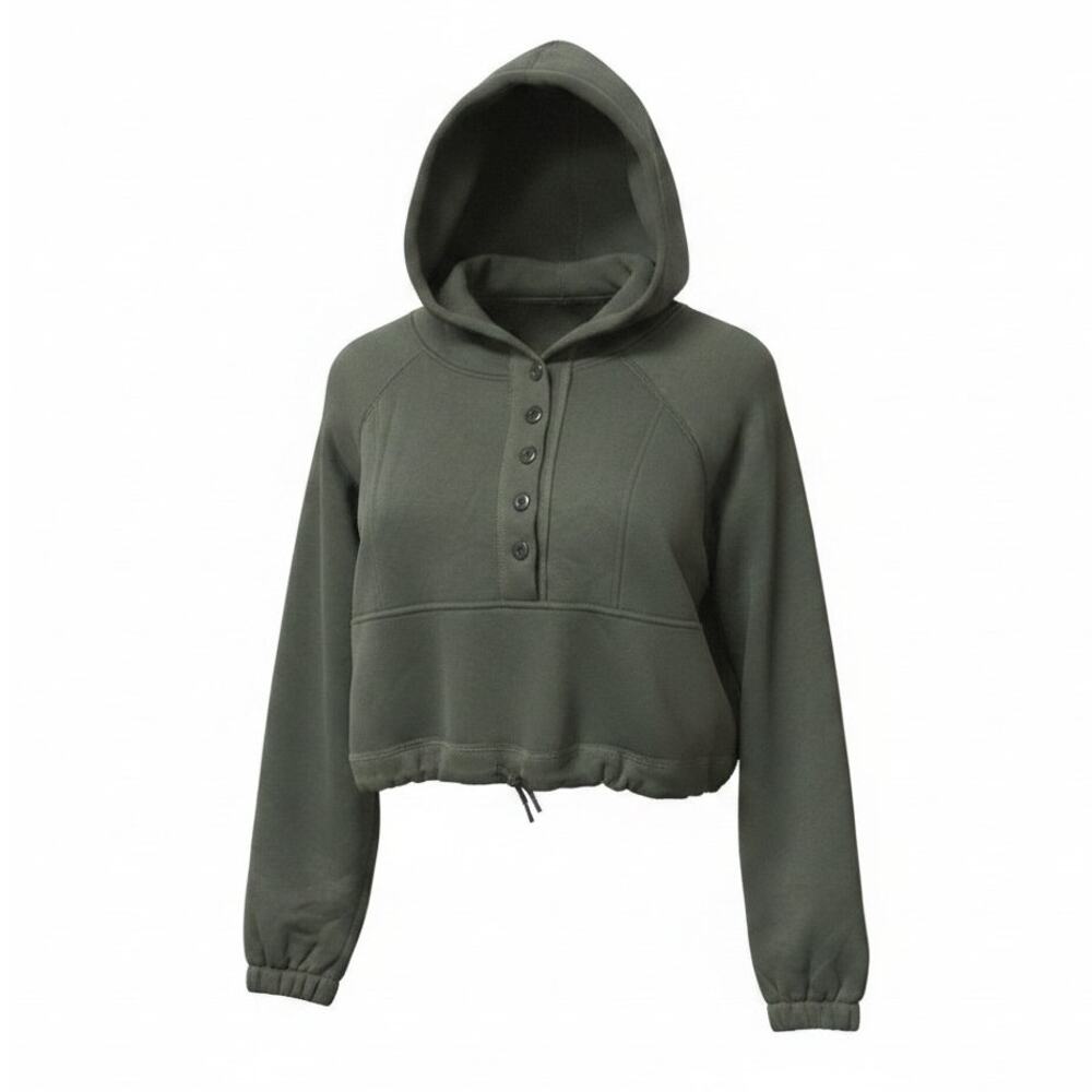 PrettyLittleThing Khaki Button Front Oversized Hoodie Size L